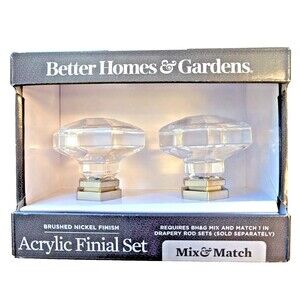 Better Homes and Gardens Curtain Rod Acrylic Finial 2-pc Brushed Nickel Finish